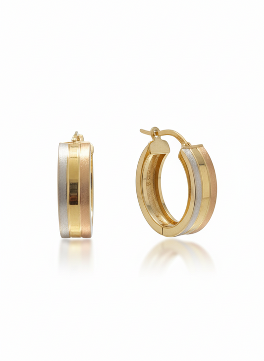 14K Three Tone Gold Oval Hoop Earrings 6mm