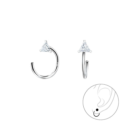 Silver Ear Huggers setting with Cubic Zirconia