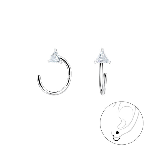 Silver Ear Huggers setting with Cubic Zirconia