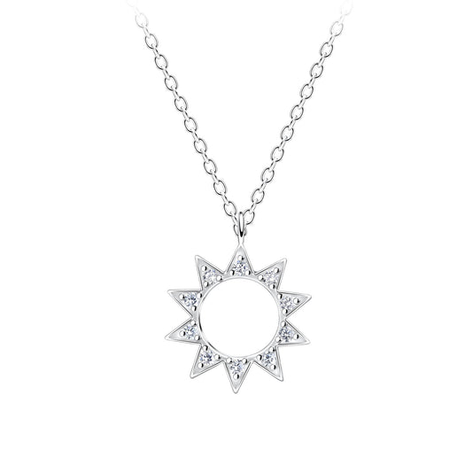 Silver Sun Necklace setting with Cubic Zirconia