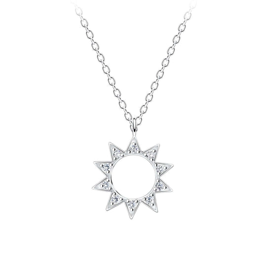 Silver Sun Necklace setting with Cubic Zirconia