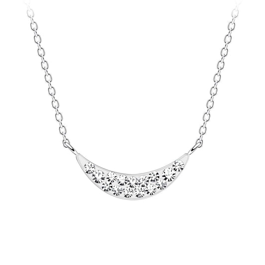 Silver Curved Crystal Necklace with Cubic Zirconia
