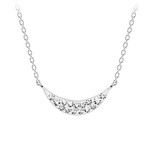 Silver Curved Crystal Necklace with Cubic Zirconia