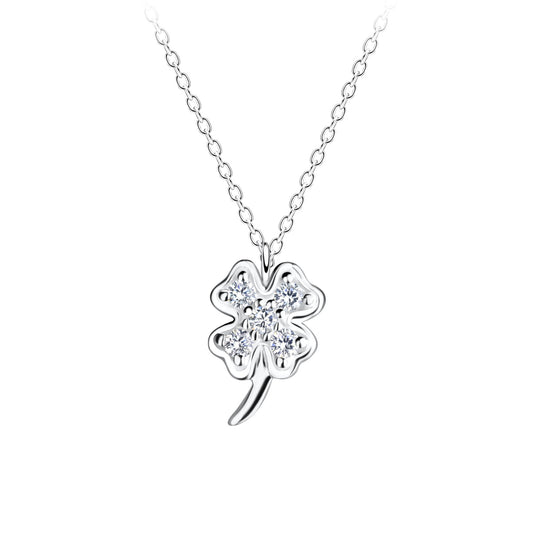 Silver Clover Necklace setting with Cubic Zirconia