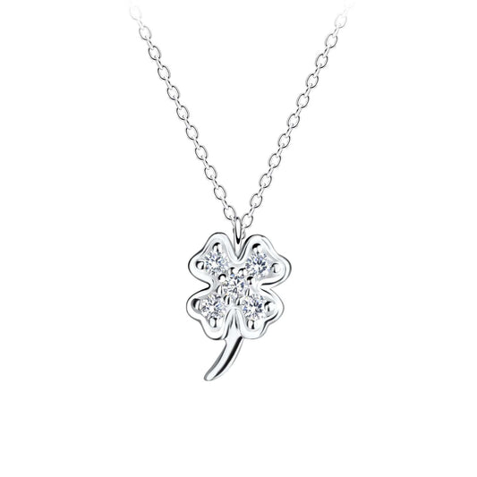 Silver Clover Necklace setting with Cubic Zirconia