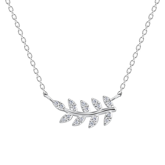 Silver Olive Leaf Necklace setting with Cubic Zirconia