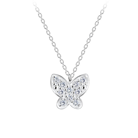 Silver Butterfly Necklace setting with Cubic Zirconia