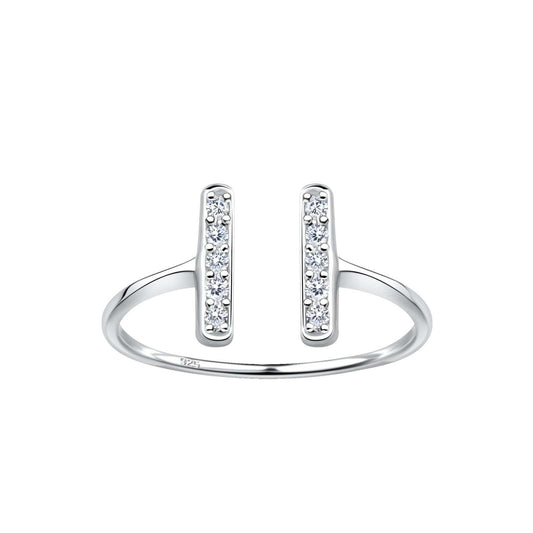 Sterling Silver 925 Open Bar Ring setting with Cubic Zirconia
