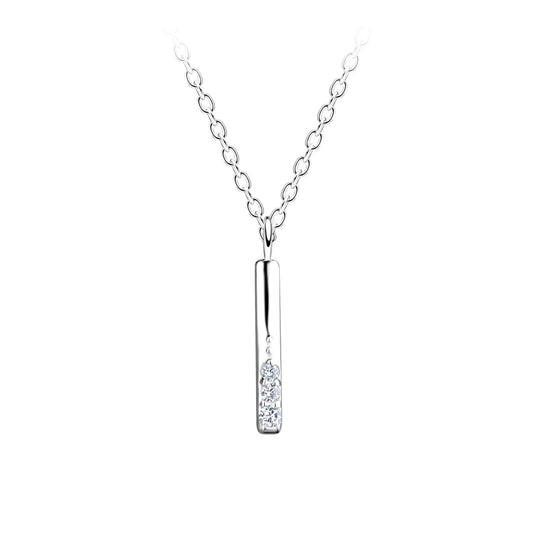 Silver Pillar Bar Necklace setting with Cubic Zirconia
