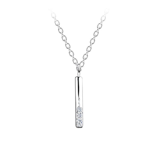Silver Pillar Bar Necklace  setting with Cubic Zirconia
