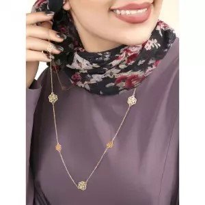 Yellow gold long station Necklace with Rose, 18k , 6.15gr