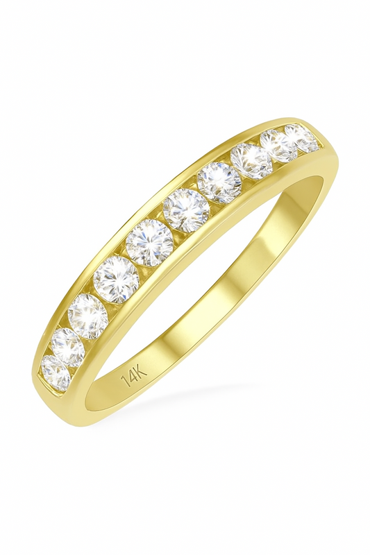 Yellow Gold 10 Stones Channel Settings Wedding Band. 14k, TDW: 0.50ct, VS, GH