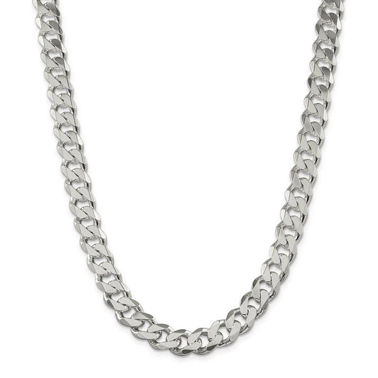 Sterling Silver Italian Solid Heavy Rhodium-Plated Sterling Silver Super Flat Curb Chain. 10mm 23"