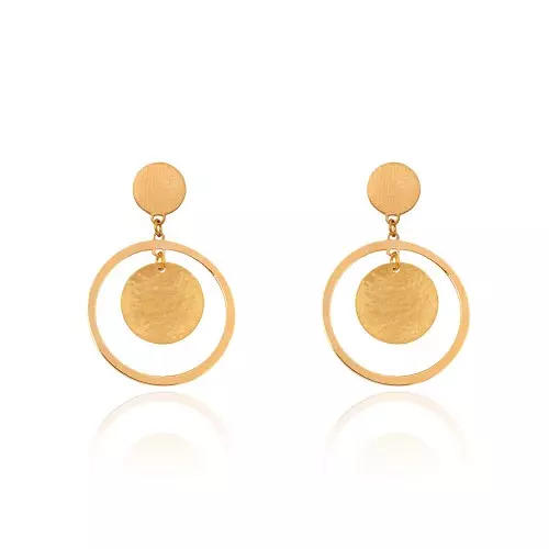 Yellow Gold dangling earring with Two circles, 18k, 3.11gr