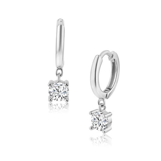 Silver Dangling Earrings with Clear CZ