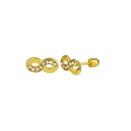 Yellow Gold Infinity CZ Screw Back Stud Earrings