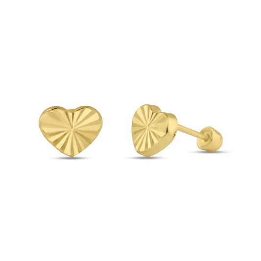 Yellow Gold DC Heart Screw Back Stud Earrings