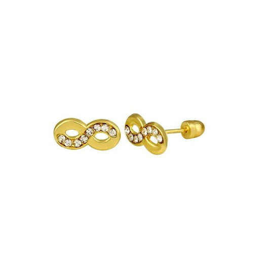 Yellow Gold Infinity CZ Screw Back Stud Earrings