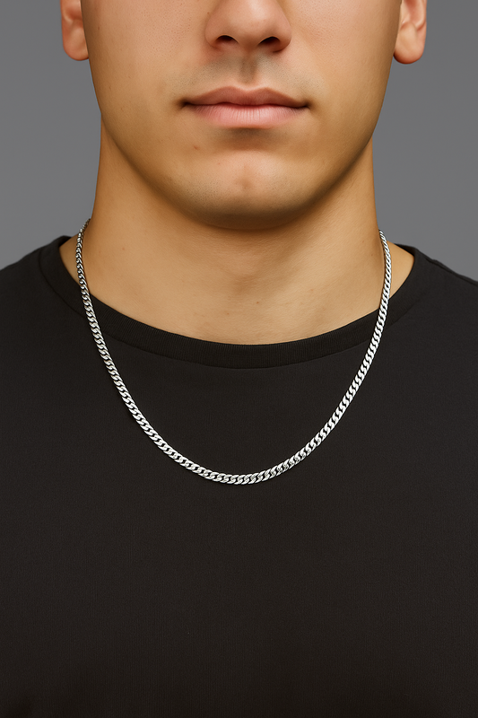 White Gold Solid Cuban Curb Chain. 18k, 13.94gr, 22"