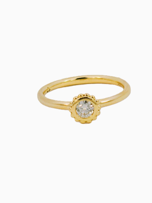 Yellow Gold ForeverMark Tribute Beaded Halo Diamond Ring. 18k,  0.29ct, SI, I