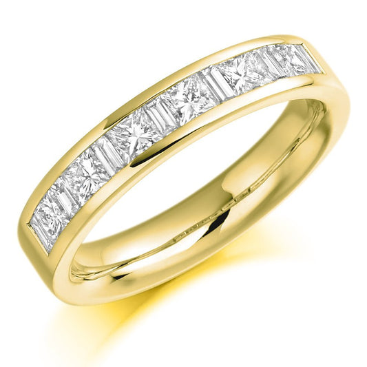 Yellow Gold Channel Setting Princess & Baguette Cut Diamond Band. 18k 4.5gr. TDW: 0.91ct VS-SI GH