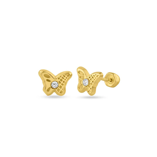 Yellow Gold Butterfly Screw Back Earring,14k