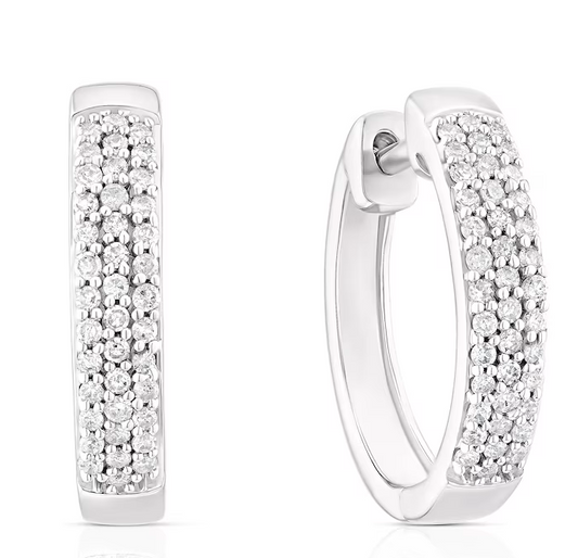 White Gold small Hoop Earring setting with 0.25Ct Diamonds, G, I1 , 14k