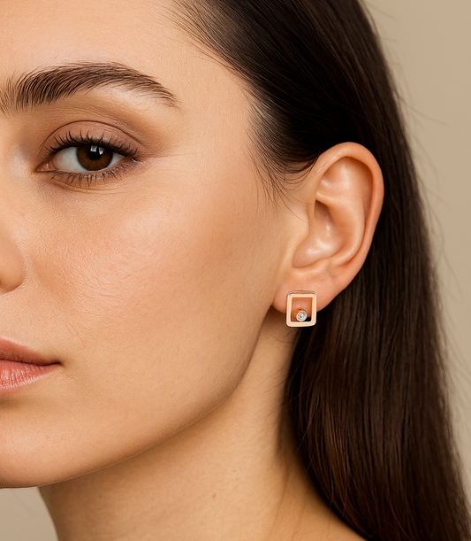 Framed Light: The Rose Gold Illusion Studs Earrings, 18k, Set with one Round Diamonds. TDW: 0.02ct