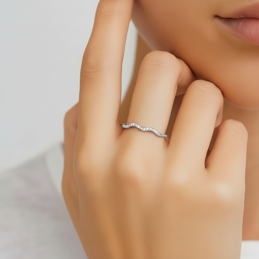 10K White Gold Wave Diamond Stacking Ring