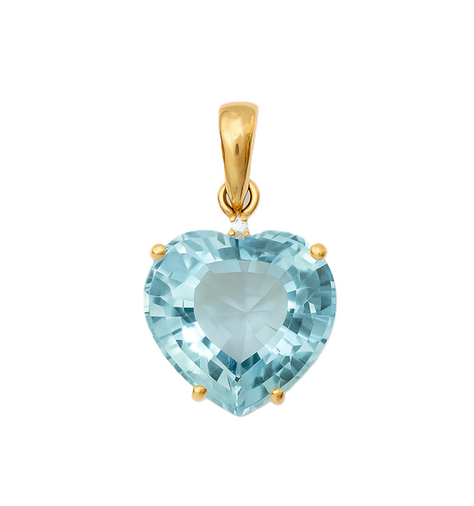 Yellow Gold Pendent with one Heart Shape Blue Topaz and one Diamond 0.01 ct, 18k
