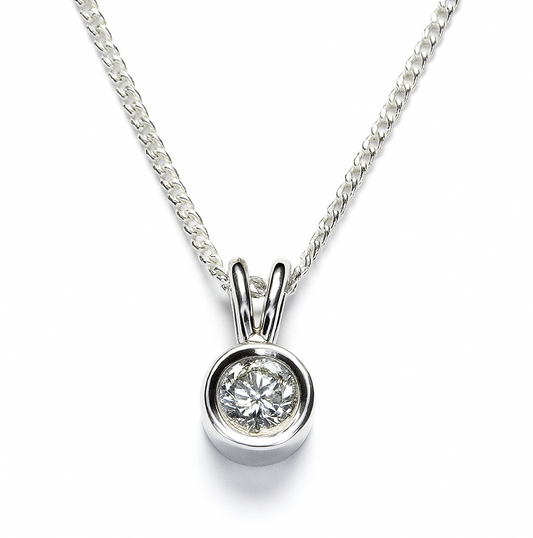 White gold diamond Pendent , 0.1ct Natural Round Diamond, 14k