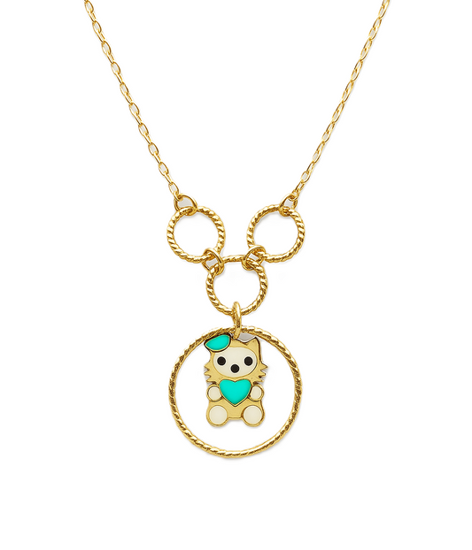 Yellow Gold Kids Necklace with little Kitty, 18k, 2.29gr