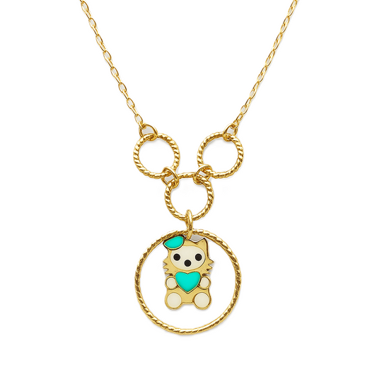18K Yellow Gold Kids Necklace with little Kitty