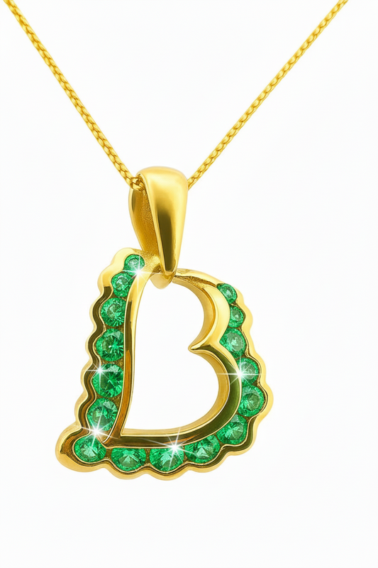 14K Yellow Gold Heart Emerald Pendant Necklace