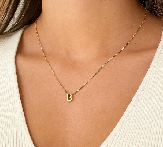 Yellow Gold Initial Necklace, Letter B, 18k, 2.84gr