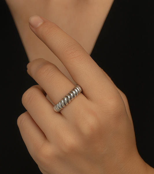 White Gold Ring Rope Style 18k ,3.14gr