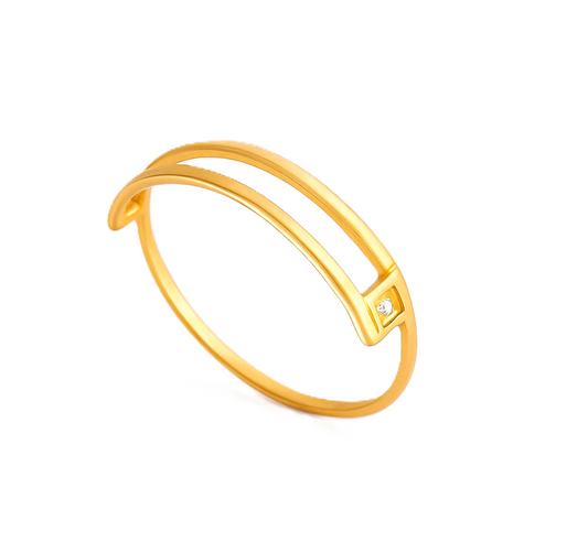 Yellow Gold Double rows Ring setting with one CZ, 18k