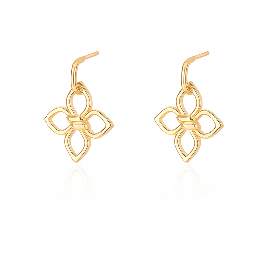 Yellow Gold Big hanging Flower Earrings, 18k, 3.06gr