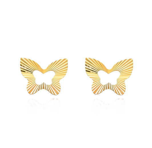 Yellow Gold butterfly Earrings with diamond cut, 18k, 1.25gr