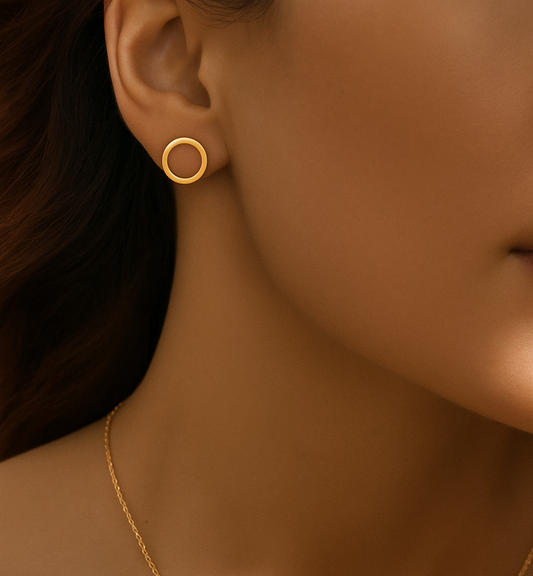 Yellow Gold Circle Stud Earrings ,10mm,  18k, 1.08gr