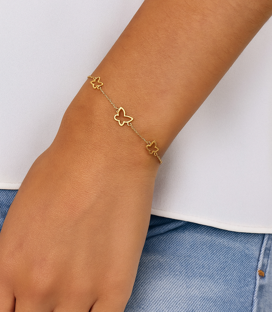 Yellow Gold Station Bracelet with Butterfly, 18k, 1.97gr
