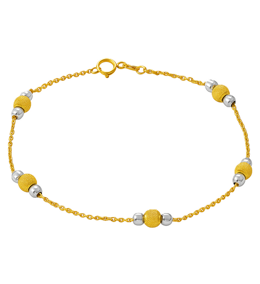 Two Tones Station Gold Bracelet with Balls , 18k, 2.7gr
