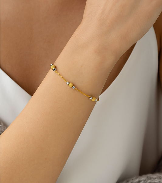 Two Tones Station Gold Bracelet with Balls , 18k, 2.7gr