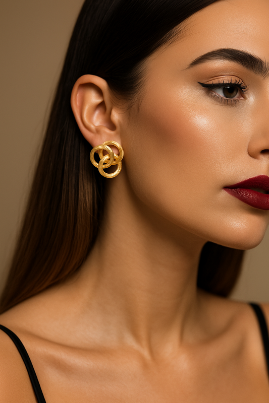 Yellow Gold Triple Interlocking Hoop Earrings, 18k, 3.8gr