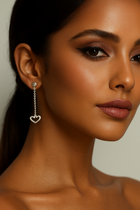 White Gold Dangle Earrings with Open Heart Charm, 18k, 5.2gr