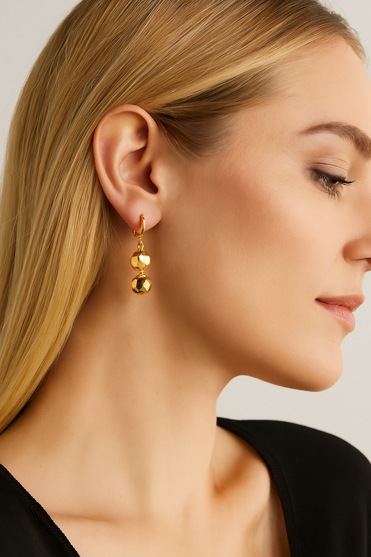 Yellow Gold Dangle Earrings with Faceted Beads,18 k 9.15gr