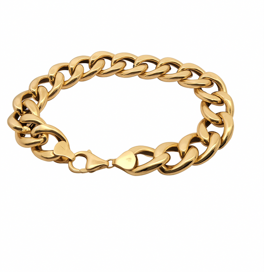 Yellow Gold Chain Man's Bracelet,18k, 8 Inches,15.19gr,Width:12mm