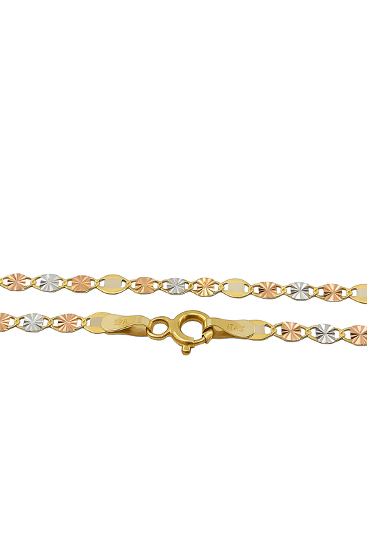 Three Tone Gold Fancy Disk Chain, 14k, 2.7gr, 20 inches
