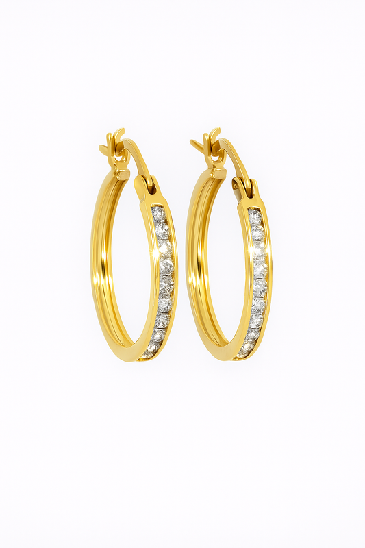 Yellow Gold Hoop Earrings 14k, 2.48g, TDW: 0.2 ct