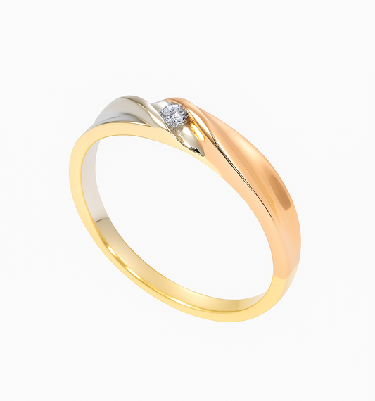 Tri-Tone Gold Crossover Diamond Ring,10k, 2gr, TDW: 0.05ct, Size 6